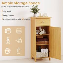 Costway Bathroom Storage Cabinet Floor Standing Wooden Cupboard in Natural - thumbnail 6