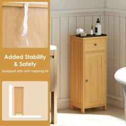 Costway Bathroom Storage Cabinet Floor Standing Wooden Cupboard in Natural - thumbnail 8