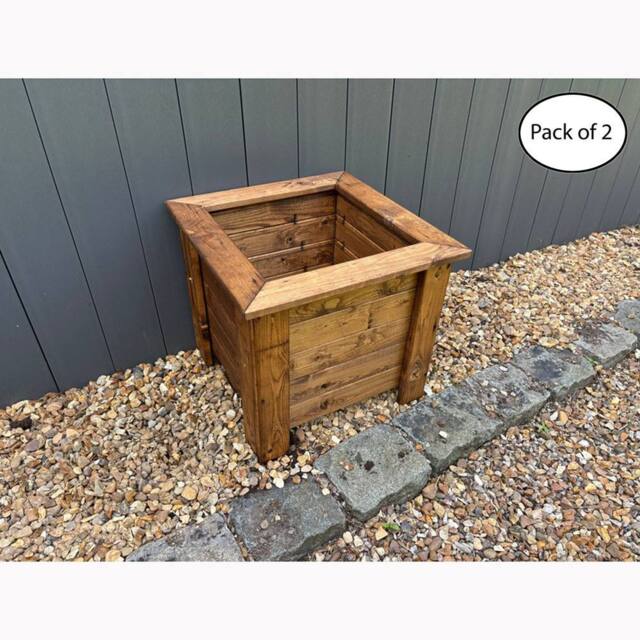 Charles Taylor Multi Pack of 2 - Prestbury Raised Square Large Planter - Timber in Light Brown - image 1