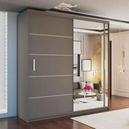 MN Furniture Double Door Sliding Mirror Wardrobe - LED Light 203cm x217cm in Grey - Size: 203 cm x217 cm - thumbnail 1