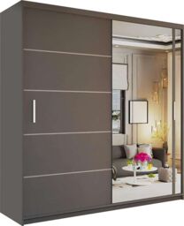 MN Furniture Double Door Sliding Mirror Wardrobe - LED Light 203cm x217cm in Grey - Size: 203 cm x217 cm - thumbnail 2