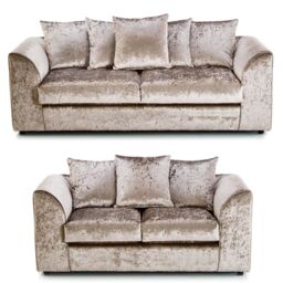 Furnishings For Less UK Crystal Crushed Velvet Sofa Set 3 & 2 Seater Sofa Scatter Back Curved Arm in Beige