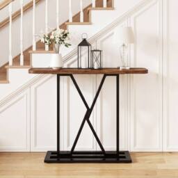 Gymax Console Table Entryway Table Industrial Accent Table For Living Room in Brown - thumbnail 7
