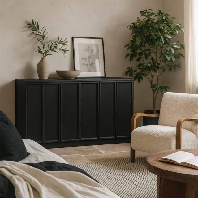 Wyld Haus Dali Black Wood 3 Panel Door Sideboard - image 1