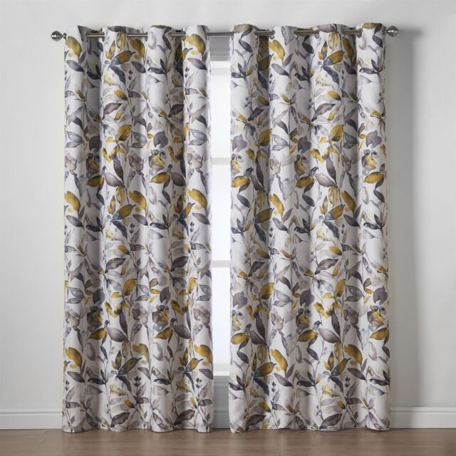 Alan Symonds Giverny Blockout Curtains Thermal Eyelet Header in Yellow - Size: 168 cm width x 229 cm drop - image 1