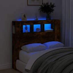 Berkfield Home LED Headboard Smoked Oak 120x18.5x103.5 cm Engineered Wood in Brown - thumbnail 1
