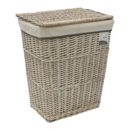JVL Arianna Rectangular Tapered Willow Linen Laundry Basket in Mid Grey - Size: Medium - thumbnail 1