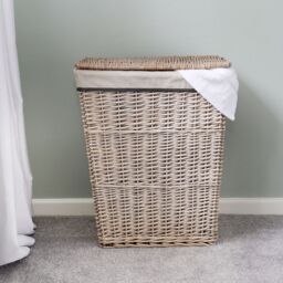 JVL Arianna Rectangular Tapered Willow Linen Laundry Basket in Mid Grey - Size: Medium - thumbnail 4