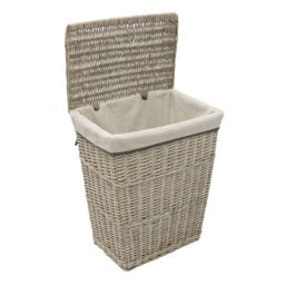 JVL Arianna Rectangular Tapered Willow Linen Laundry Basket in Mid Grey - Size: Medium - thumbnail 2