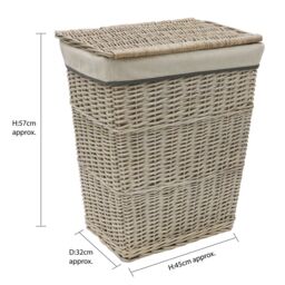 JVL Arianna Rectangular Tapered Willow Linen Laundry Basket in Mid Grey - Size: Medium - thumbnail 5