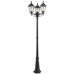 Loops Outdoor Lantern Lamp Post Matt Black & Glass 2.3m Tall 3 Light Garden Bollard