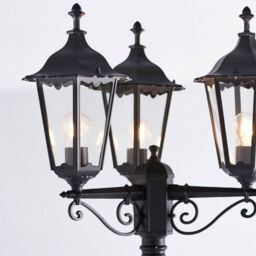 Loops Outdoor Lantern Lamp Post Matt Black & Glass 2.3m Tall 3 Light Garden Bollard - thumbnail 3
