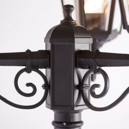 Loops Outdoor Lantern Lamp Post Matt Black & Glass 2.3m Tall 3 Light Garden Bollard - thumbnail 4