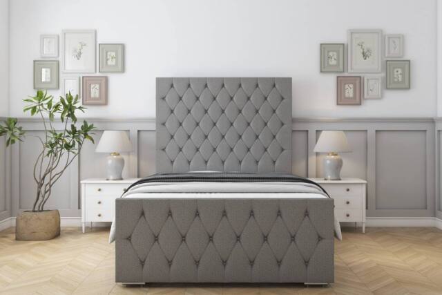 "Sloomy Watson Dumfries Frame-Mattress - 50"" Upholstered Headboard in Light Grey - Size: Super King" - image 1