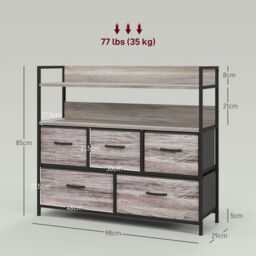 HOMCOM Bedroom Chest of Drawers 6 Drawer Dresser w/ Shelf, Grey Wood Effect - thumbnail 3