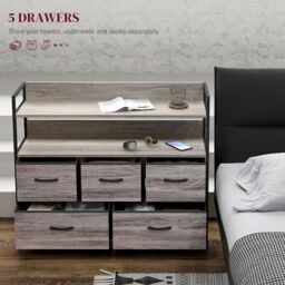 HOMCOM Bedroom Chest of Drawers 6 Drawer Dresser w/ Shelf, Grey Wood Effect - thumbnail 4