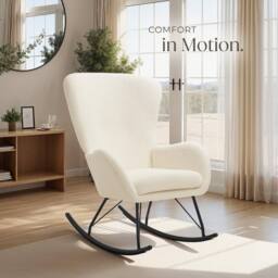 tectake Rocking Chair Swing - Armchair Steel Runners, Thick Padding in Cream - thumbnail 8
