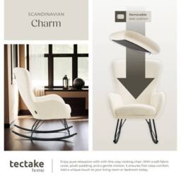 tectake Rocking Chair Swing - Armchair Steel Runners, Thick Padding in Cream - thumbnail 5