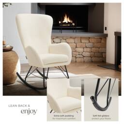 tectake Rocking Chair Swing - Armchair Steel Runners, Thick Padding in Cream - thumbnail 4