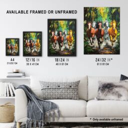 "Artery8 Wild Horses Galloping Through Forest Oil Painting Wall Art Print in Green - Size: W24"" x H32""" - thumbnail 3