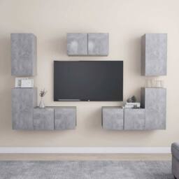 Berkfield Home 7 Piece TV Cabinet Set Concrete Grey Engineered Wood - thumbnail 2