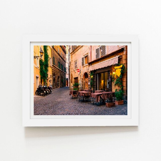 "Warren Reed - Designer Cozy Rome Street Framed Art Print in White - Size: W24"" x H36""" - image 1