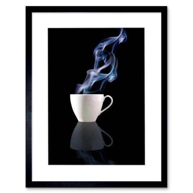 "Wee Blue Coo Steaming Cup Tea Coffee Drink Kitchen Photo 12x16"" Framed Art Print in Black - Size: W12"" x H16""" - image 1