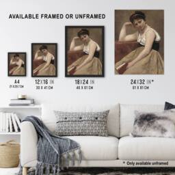 Artery8 Camille Corot Interrupted Reading Woman Portrait Framed Wall Art Print in Brown - Size: A4 - thumbnail 3