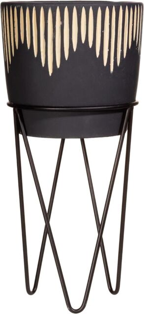 Sass & Belle Black Sgrafitto Cement Planter With Wire Stand - image 1