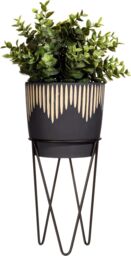 Sass & Belle Black Sgrafitto Cement Planter With Wire Stand - thumbnail 2