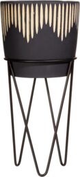 Sass & Belle Black Sgrafitto Cement Planter With Wire Stand - thumbnail 1