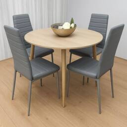 KOSY KOALA Modern Round Dining Table With 4 Grey Faux Leather Chairs