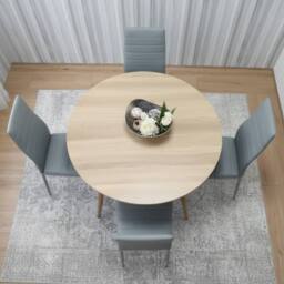 KOSY KOALA Modern Round Dining Table With 4 Grey Faux Leather Chairs - thumbnail 2
