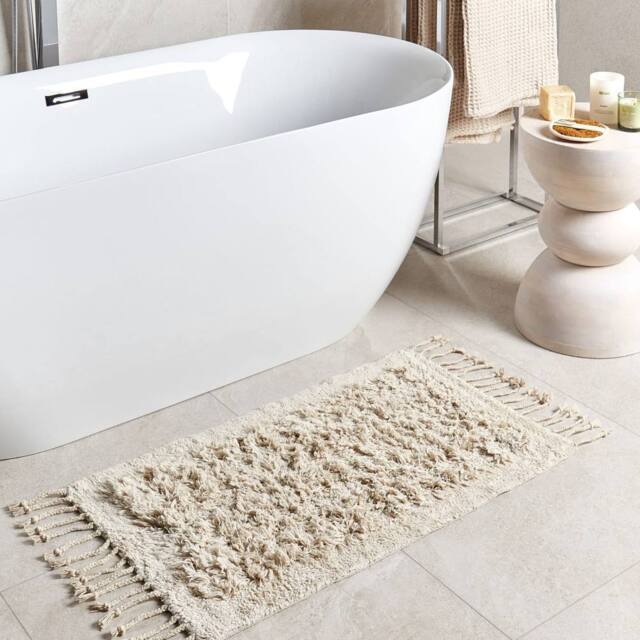 Wyld and Coco Bath Mat Beige Rectangular Woven Cotton Decorative Tassels - Size: 50 cm x 80 cm - image 1