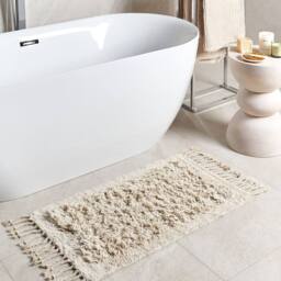 Wyld and Coco Bath Mat Beige Rectangular Woven Cotton Decorative Tassels - Size: 50 cm x 80 cm