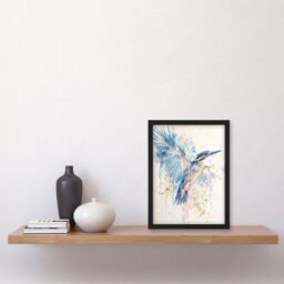 "Artery8 Kingfisher Bird in Flight Watercolour Painting Framed Art Print in Blue - Size: W12"" x H16""" - thumbnail 4