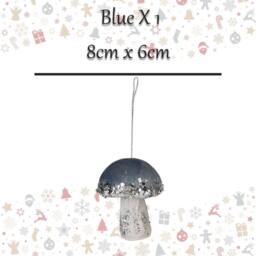 VFM e-Store Christmas Velvet Mushroom Hanging Decoration 8cm x 6cm Blue X 1 - Size: 8 cm x 6 cm - thumbnail 2