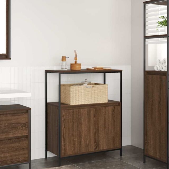 Berkfield Home Bathroom Cabinet with Shelves Brown Oak 76.5x35x95 cm - image 1