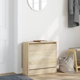 Berkfield Home Shoe Cabinet Sonoma Oak 60x21x57 cm Engineered Wood in Light Tan - Size: 60 x 21 x 57 cm