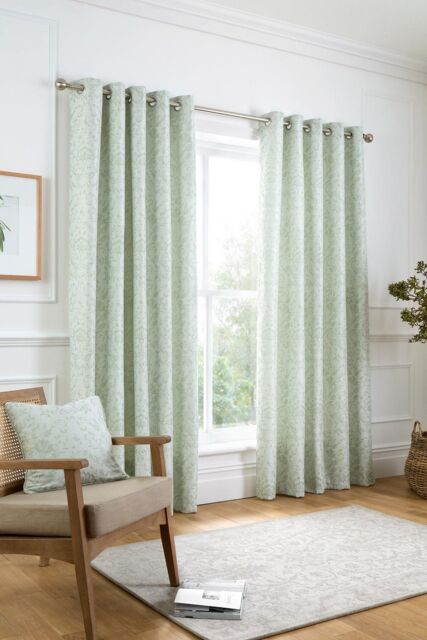 Curtina 'Marple' Woven Jacquard Thermal Pair of Eyelet Curtains in Light Green - Size: 229 cm width x 183 cm drop - image 1