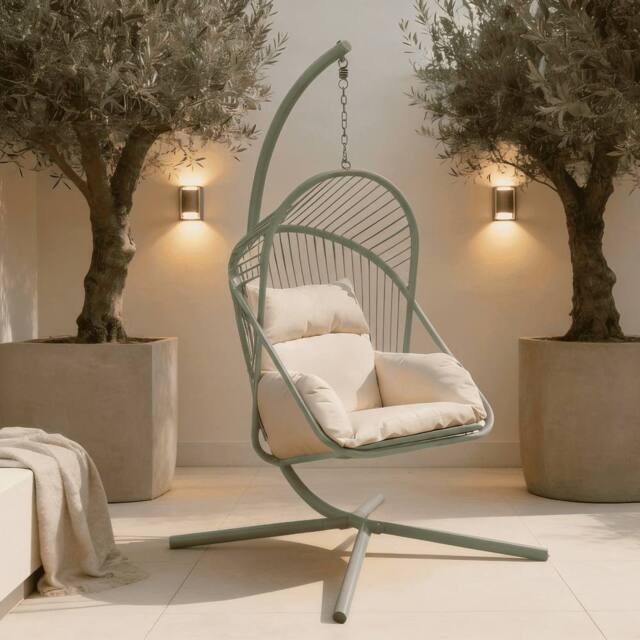 Home Source Hanging Egg Chair Steel Frame Waterproof Cushion Outdoor Seat in Pale Green - image 1