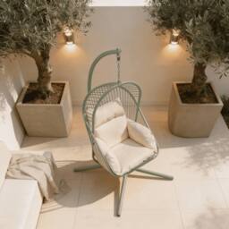 Home Source Hanging Egg Chair Steel Frame Waterproof Cushion Outdoor Seat in Pale Green - thumbnail 3