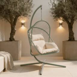 Home Source Hanging Egg Chair Steel Frame Waterproof Cushion Outdoor Seat in Pale Green - thumbnail 1