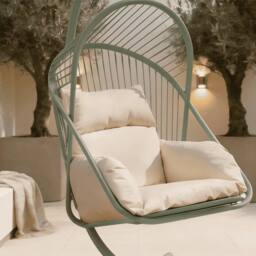 Home Source Hanging Egg Chair Steel Frame Waterproof Cushion Outdoor Seat in Pale Green - thumbnail 4