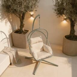 Home Source Hanging Egg Chair Steel Frame Waterproof Cushion Outdoor Seat in Pale Green - thumbnail 2