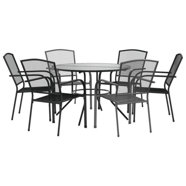 Berkfield Home Stackable Garden Chair Set 7 pcs Anthracite Powder-coated Steel in Black