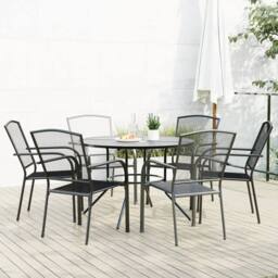 Berkfield Home Stackable Garden Chair Set 7 pcs Anthracite Powder-coated Steel in Black - thumbnail 2