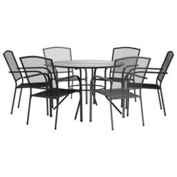 Berkfield Home Stackable Garden Chair Set 7 pcs Anthracite Powder-coated Steel in Black - thumbnail 1