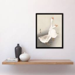 Artery8 Ohara Koson Framed Wall Art Print Two Geese Vintage Bird Ukiyoe in Beige - Size: A4 - thumbnail 2