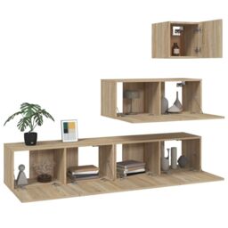 Berkfield Home 4 Piece TV Cabinet Set Sonoma Oak Engineered Wood in Brown - thumbnail 4
